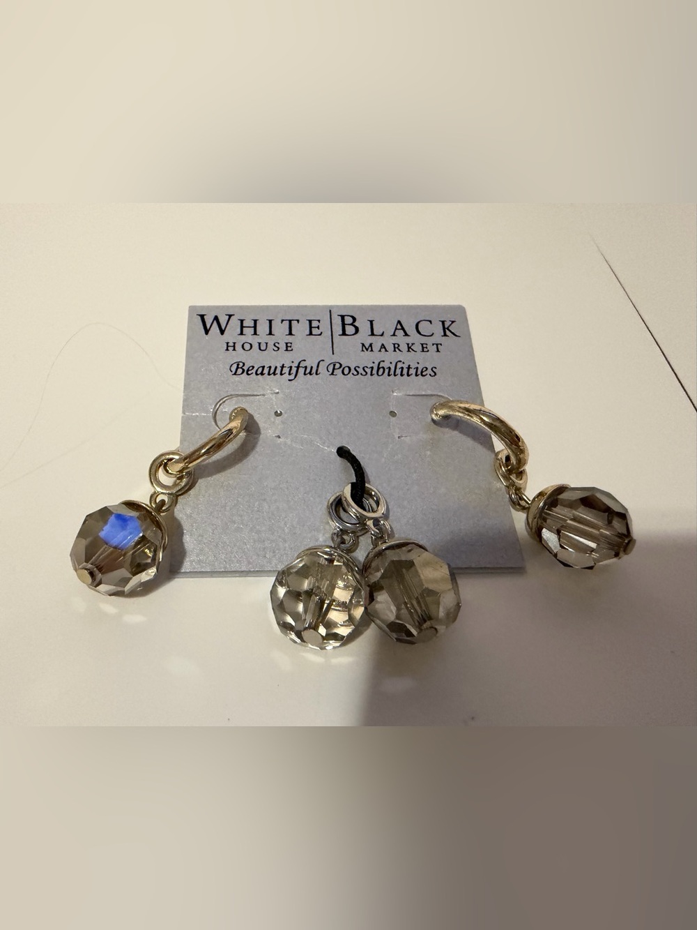 White House Black Market Gold and Clear Faceted Drop Earrings
